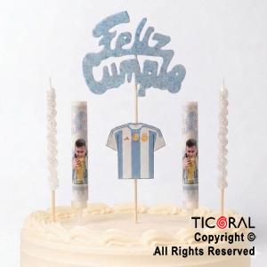 ADORNO DE TORTA SET ESCUDO ARGENTINA VELA CAMISETA 2 VELAS Y 2 BENGALAS x 1